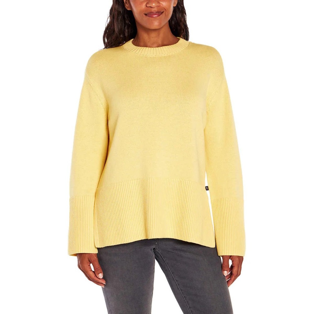 Gap Yellow Cotton Crewneck Sweater Ribbed Side Slit Women's S